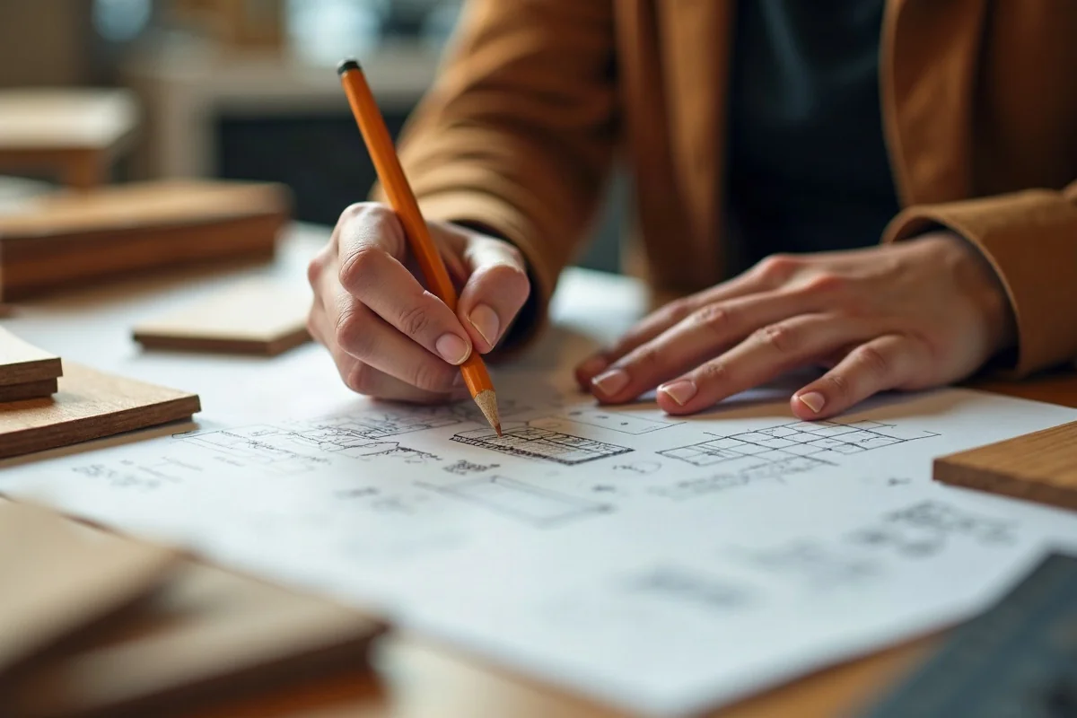 Architectural CAD drafting and bespoke furniture proportioning blueprint